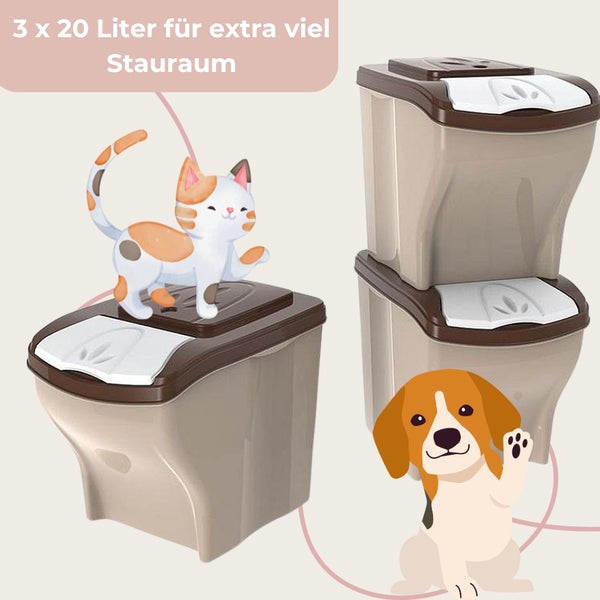 3x Hundefutter Aufbewahrung Futtertonne Katze Futtertonne Hund Tierfutterbehälter Trockenfutter Aufbewahrung Futterbox Hund Hundefutter Box 3 x 20 L 60 L
