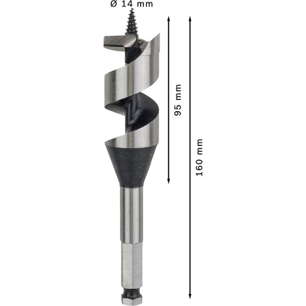 Forstnerbohrer mit einem Durchmesser von 14 Millimetern und einer Länge von 160 Millimetern.
