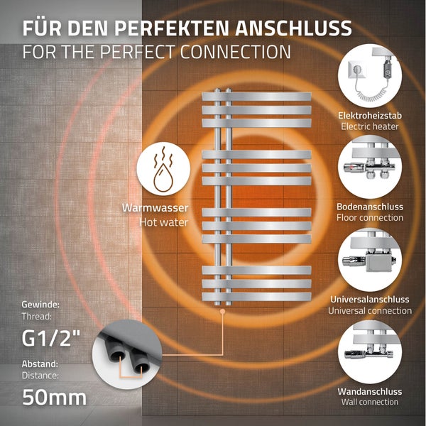 ECD Germany Iron EM Design Badheizkörper Elektrisch mit Heizstab 600 W - 500 x 1000 mm - Chrom - Designheizkörper Paneelheizkörper Heizkörper Handtuchwärmer Handtuchtrockner