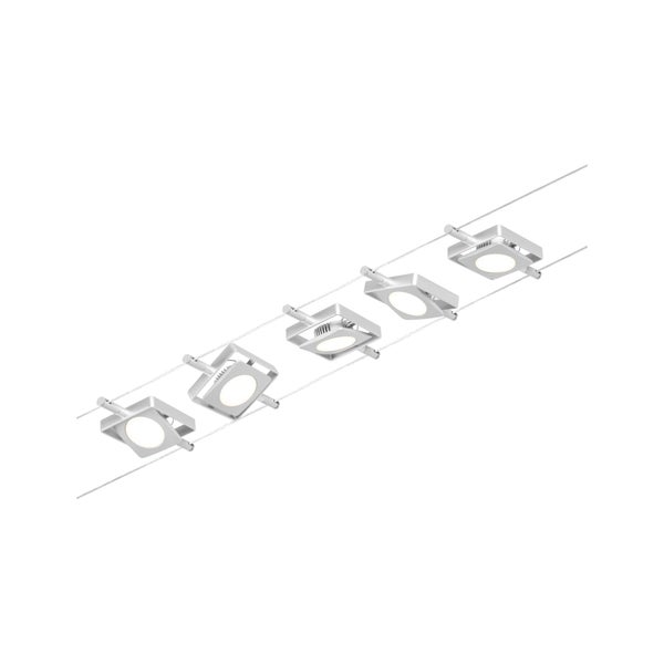 CorDuo LED Seilsystem MacLED Basisset 5x250lm 5x4,5W 3000K 230/12V Chrom matt, Chrom