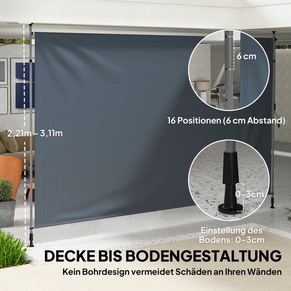 Outsunny Klemmmarkise mit Handkurbel höhenverstellbar Gelenkarmmarkise Markise ohne Bohren Sonnenschutz UV-beständig, inkl. Wandhalterung Sonnenmarkise 400 cm breit für Terrasse Balkon, Dunkelgrau