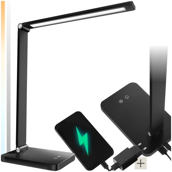 tectake Novaly Schreibtischlampe Novaly, LED, dimmbar, klappbar, 5W inklusive USB-Anschluss schwarz