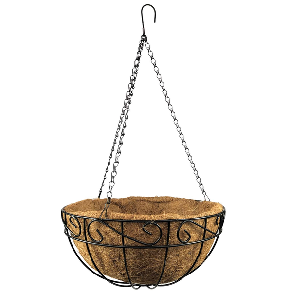 Blumenampel hängend innen 25cm, Hängetopf für Pflanzen, Hängeampel inkl. Kokoseinlage, Blumenampel schwarz, Pflanzenampel Kokos, Hängeblumentopf, Hängepflanztopf, Hängeampel Metall, Pflanzenaufhänger