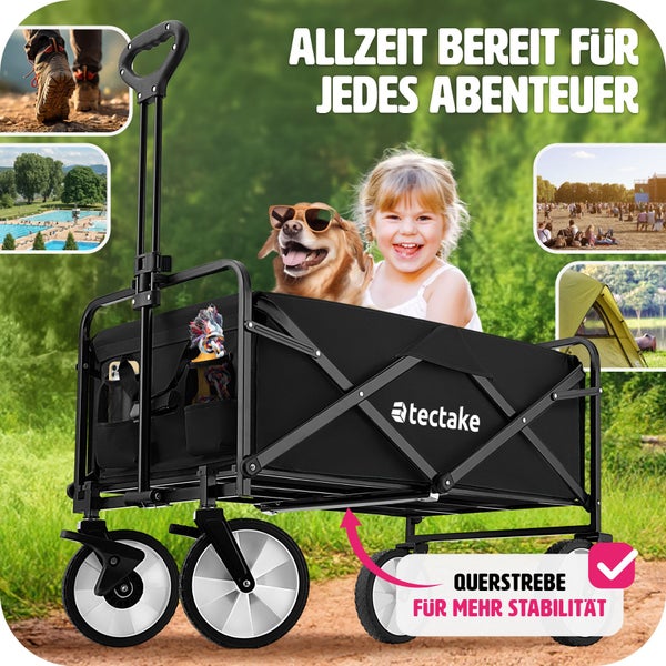 Bollerwagen tectake Leon inklusive Tragetasche, Belastbarkeit 80 kg faltbar schwarz
