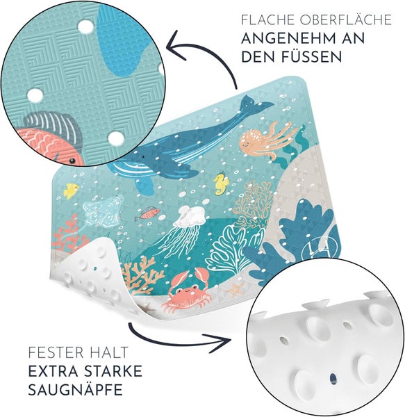 Homerella® Duschmatte rutschfest Kinder - 100% BPA frei Inkl. 2 Haken zum Aufhängen 53x53cm - Antirutschmatte Dusche Baby hautintensiv & schimmelresistent - Duscheinlage maschinenwaschbar