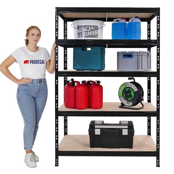 PROREGAL Mega Deal Tiger Black 1x Eckregal + 2X Schwerlastregal 180x120x60cm Schwarz mit Fachlasten 175 + 265 kg Eckregal