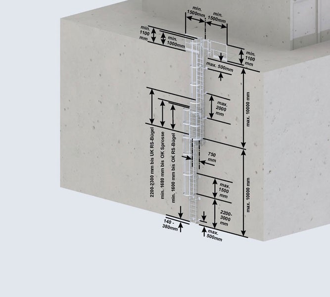 Euroline Steigleiter Aluminium eloxiert SH 17,08m PG1