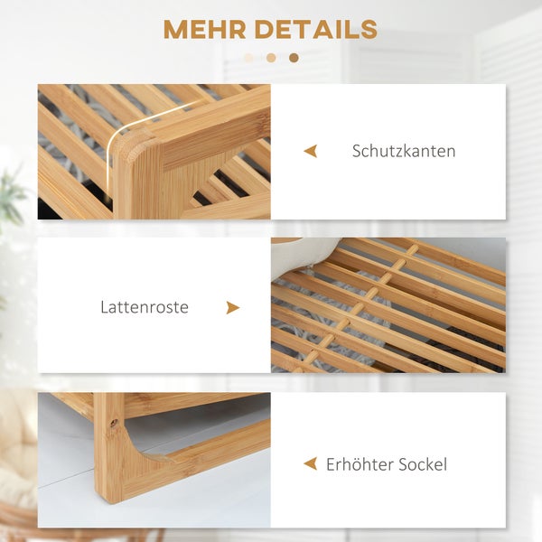 HOMCOM Schuhregal, Schuhständer mit 3 Ebenen aus Bambus, für max. 9 Paar Schuhe, Schuhablage mit Griff für Eingang, Schlafzimmer, 76 x 33 x 51 cm, Natur