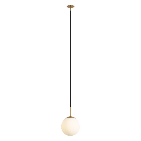 Moderne Pendelleuchte mit kugelförmigem Glasschirm und schmaler Aufhängung