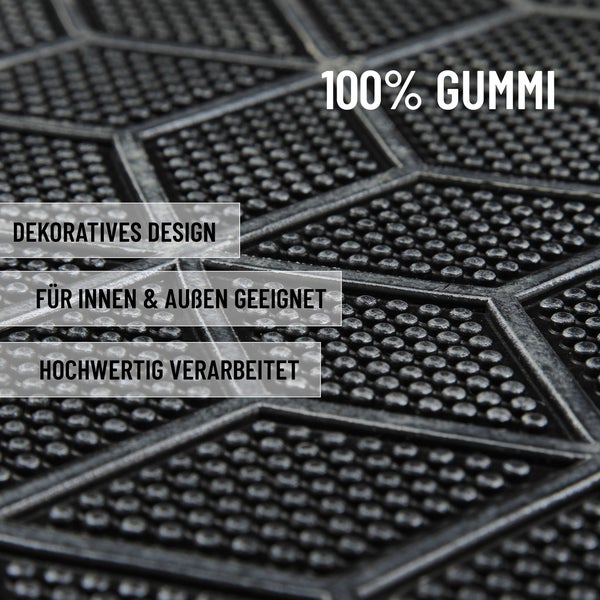 Detailaufnahme Gummimatte mit Wabenmuster und Noppen. 100 Prozent Gummi, dekoratives Design, für innen und außen geeignet, hochwertige Qualität.