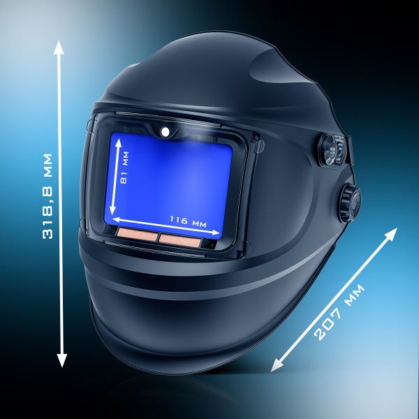 Schweißhelm mit den Maßen 318,8 mm Höhe und 207 mm Breite
