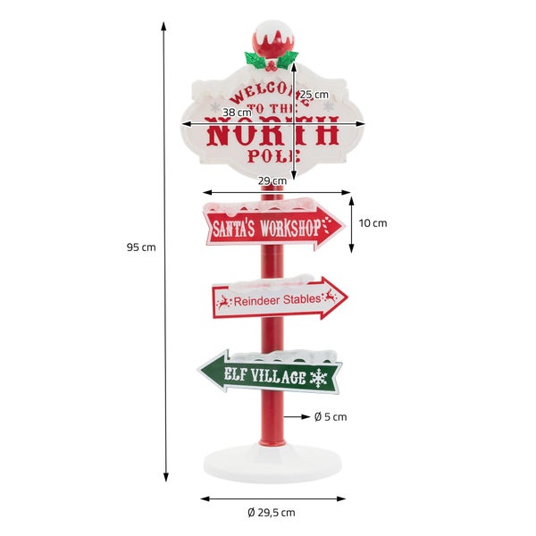 ECD Germany LED Weihnachtsdeko Wegweiser 95cm, 59 bunte LEDs, Nordpol Schild mit 4 beschrifteten Planken, Innen/Außen, Wetterfest, Garten Deko Weihnachten aus Kunststoff, Richtungsweiser beleuchtet