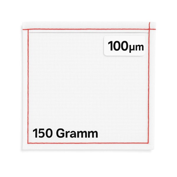Filternetz mit einer Maschenweite von 100 Mikrometer und einem Gewicht von 150 Gramm.
