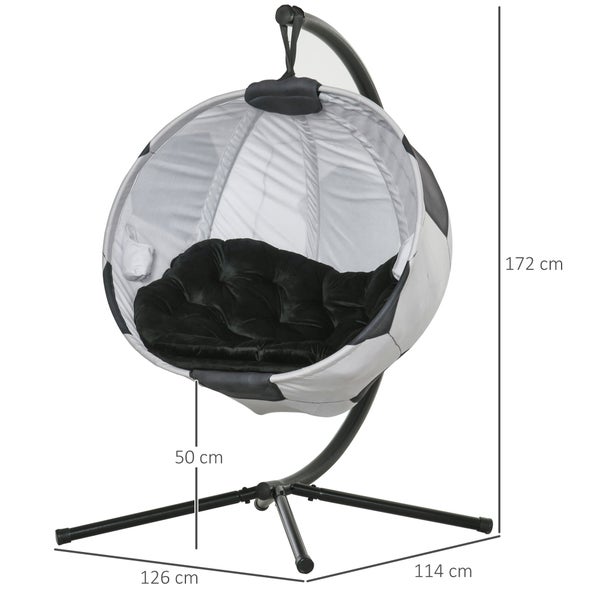Outsunny Hängesessel, Hängekorb mit Gestell, faltbar, 126L x 114B x 172H cm, Stahl, Schwarz+Weiß