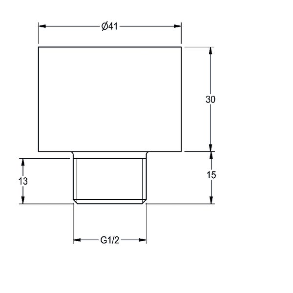 Maßzeichnung eines zylindrischen Bauteils mit einem Durchmesser von 41 Millimeter, einer Höhe von 30 Millimeter und einem G 1/2 Zoll Gewinde.