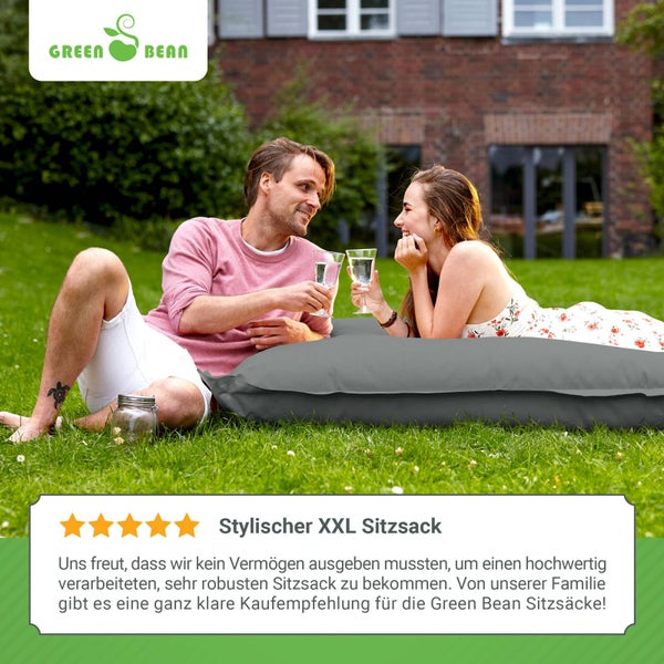 Green Bean Sitzsack 120x160cm 270 Liter Kinder & Erwachsene Bean Bag EPS Perlen Füllung Riesensitzsack Groß Draußen Outdoor Liegekissen Waschbar Wetterfest Lounge Chair Sitzkissen Bodenkissen Grau