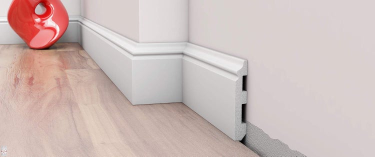 1 Stück / 2 Meter Sockelleisten Fußleisten Bodenleiste - weiß - hartes Material - Dekor - Wand - Boden - Decke (DP5)