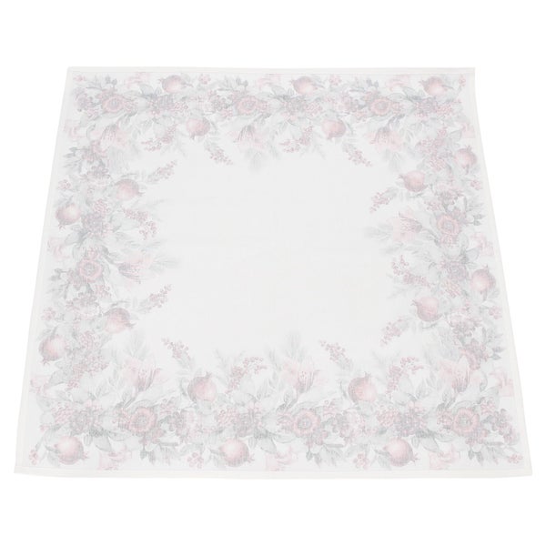 Quadratische Tischdecke aus Textil mit floralem Motiv und Granatapfelmuster als Randdruck