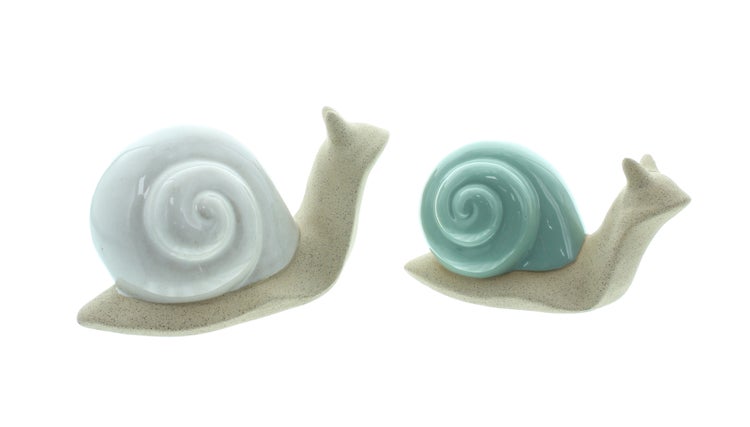 FRANK FLECHTWAREN|Dekofigur Schneckenrennen, 2er Set, 14 x 7 x 8 cm, 16 x 9 x 8,5 cm, PORZELLAN