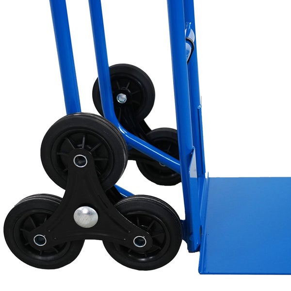 PROREGAL Treppensteiger RAGNAR mit XXL klappbarer Schaufel HxBxT 117x60x60cm Tragkraft 250kg 3 Vollgummireifen Stahlrahmen Blau Treppensackkarre Transportkarre klappbar