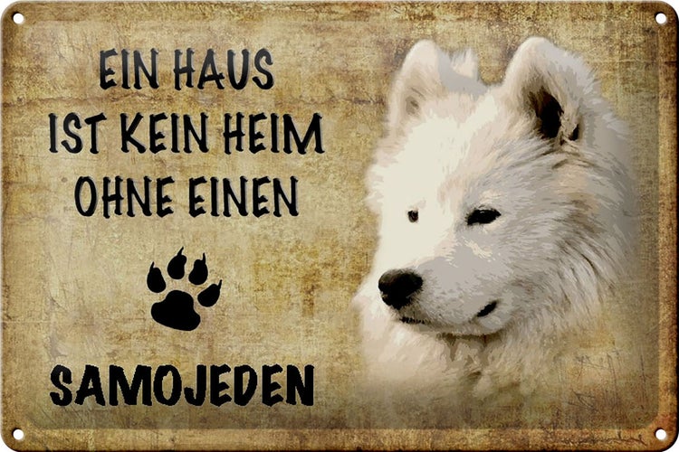 Blechschild Spruch 30x20cm Samojeden Hund ohne kein Heim