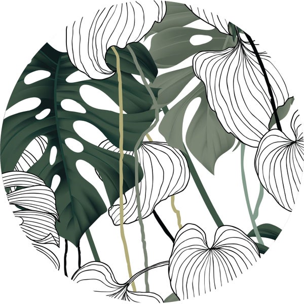 Illustration mit Monstera und anderen tropischen Blättern