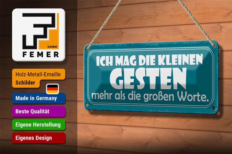 Blechschild Spruch 27x10cm kleinste Gesten die großen Worte Dekoration