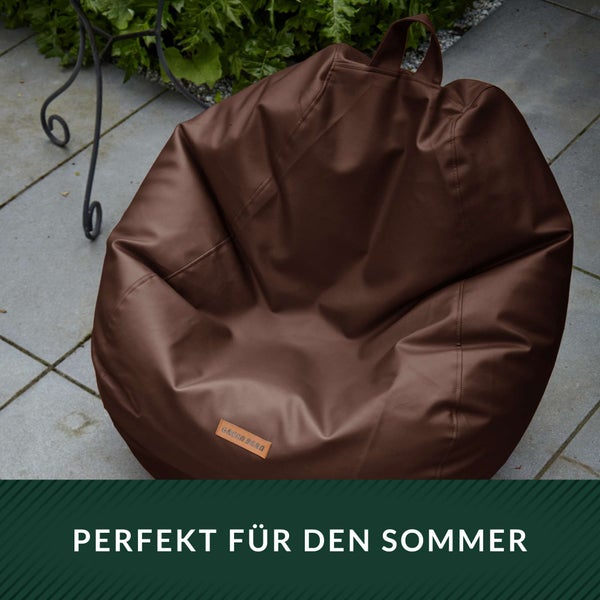 Green Bean Sitzsack aus Kunstleder mit EPS Perlen Füllung - 90 x 70 cm - Bean Bag Sitzkissen Sitzpuff Sitzsessel Bodenkissen Lounge - Dunkelbraun