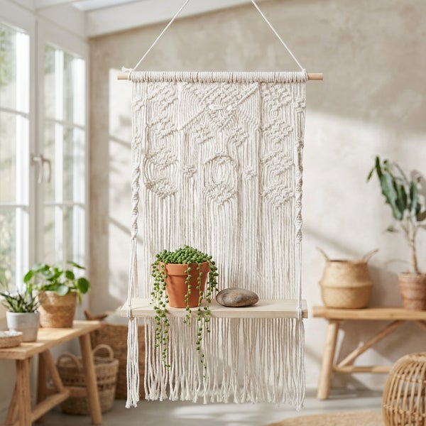 Makramee Blumenampel mit Blumenschaukel für Fenster und