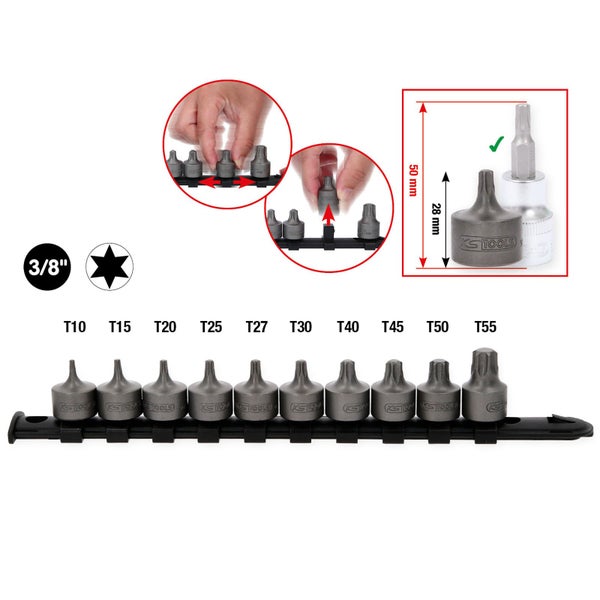 KS TOOLS 3/8 Bit-Stecknuss-Satz Torx kurz 10tlg. T10-T55 - 917.4015