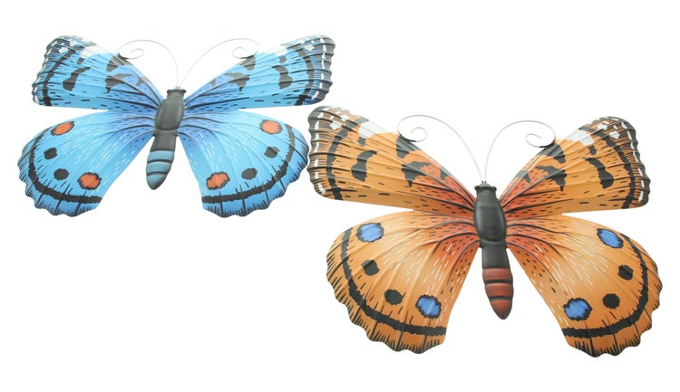FRANK FLECHTWAREN|Schmetterling Blau & Orange, 2er Set, 34 x 27 cm , METALL