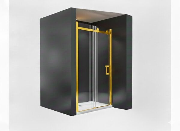 Duschkabine mit Schiebetür und goldenem Rahmen