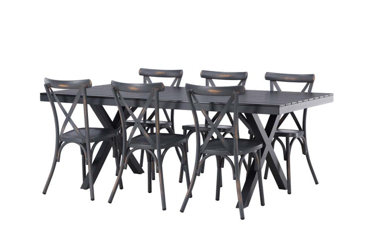 Garcia Gartenset Tisch 100x200cm schwarz, 6 Stühle Peking dunkel grau. 100 X 200 X 74 cm