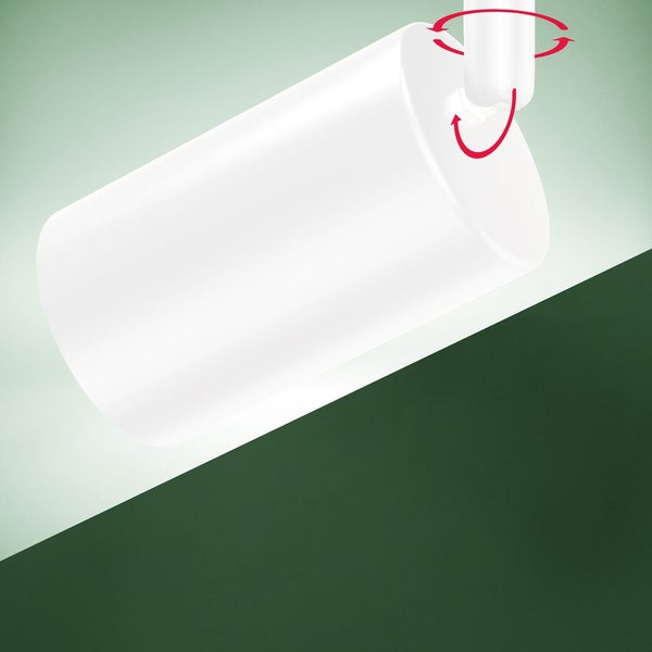 Drehbarer und schwenkbarer Strahlerkopf.