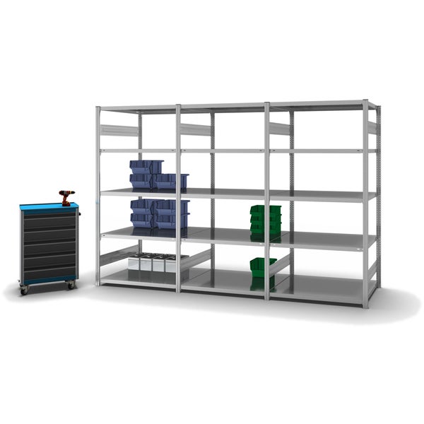 PROREGAL Fachbodenregal Stecksystem T-Profil Medium-Duty Grundregal HxBxT 200 x 100 x 80 cm 5 Ebenen Fachlast 230 kg Beidseitig Nutzbar Verzinkt