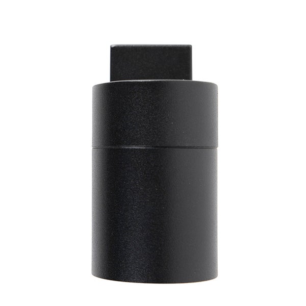 Zylindrische Wandleuchte aus schwarzem Metall für den Außenbereich.