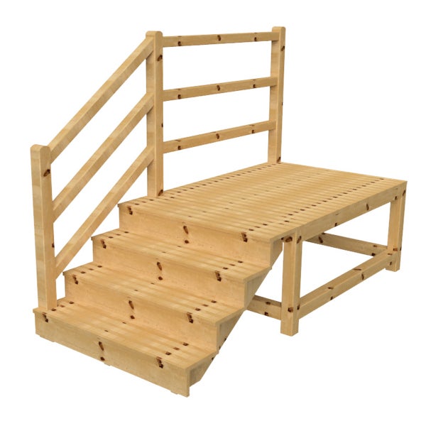 Holzterrasse mit Treppe und Geländer