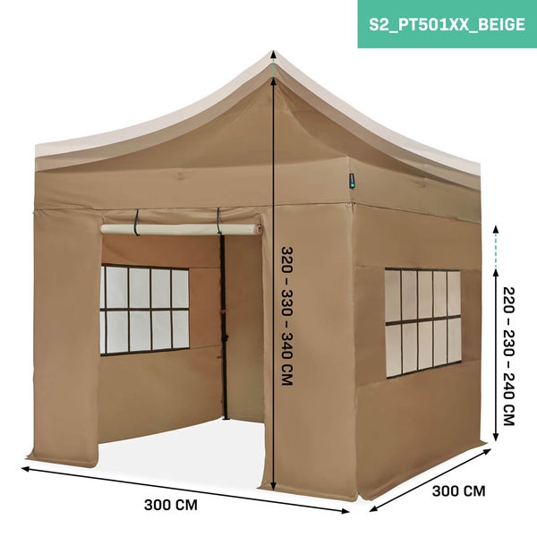 VONROC Pavillon 3x3m wasserdicht stabil - Partyzelt EasyUp System [3Min Aufbau] Popup Faltpavillon modular erweiterbar als Festival Zelt, Gartenpavillon