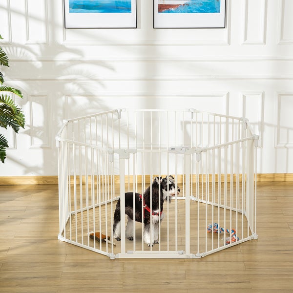 PawHut Hunde Absperrgitter, 482,5L x 2T x 76H cm, Stahl, Kunststoff, Weiß