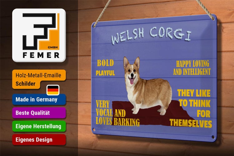 Blechschild Spruch 30x20cm Welsh Corgi Hund bold playful