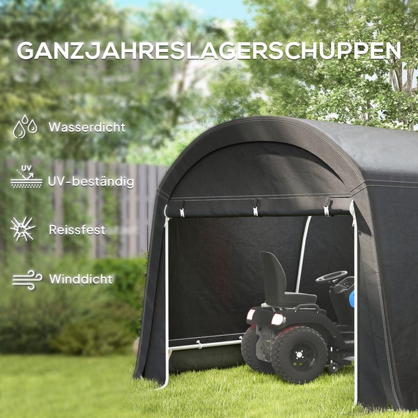 Outsunny Gerätehaus für Fahrräder, wasserdicht Gerätezelt mit Tür, Anti-Staub-Fahrradabdeckung, Unterstand, Foliengerätehaus Fahrradschuppen Fahradgarage für Garten 300x600x230 cm, Dunkelgrau