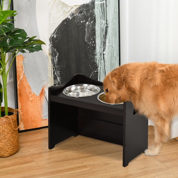 PawHut Futternapf Höhenverstellbar, Erhöhtes Futterstation mit 2L Futterschale aus Edelstahl, mit Futterständer, Griff, Hundebar für alle Hundegrößen, Kaffee
