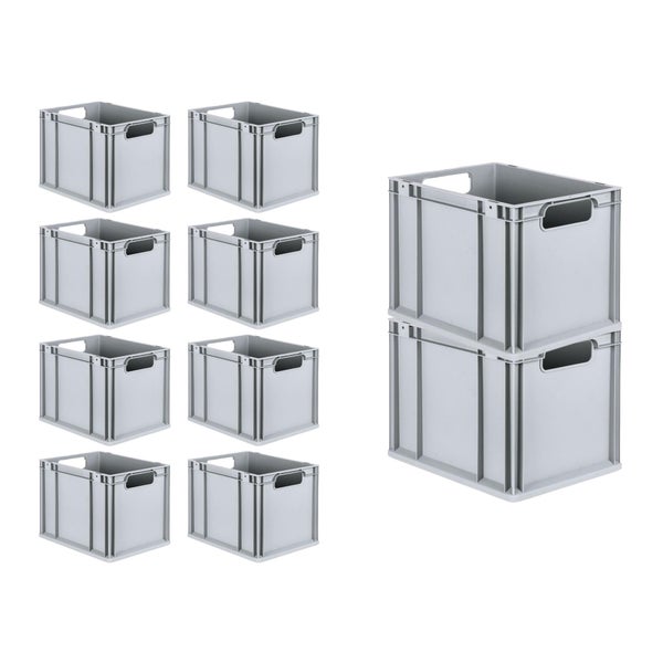 PROREGAL Spar Set 10x Eurobox Nextgen Economy Mit Auflagedeckel & 4x Schiebeschnappverschlüsse Blau Griffe Offen HxBxT 32 x 30 x 40 cm 30 Liter