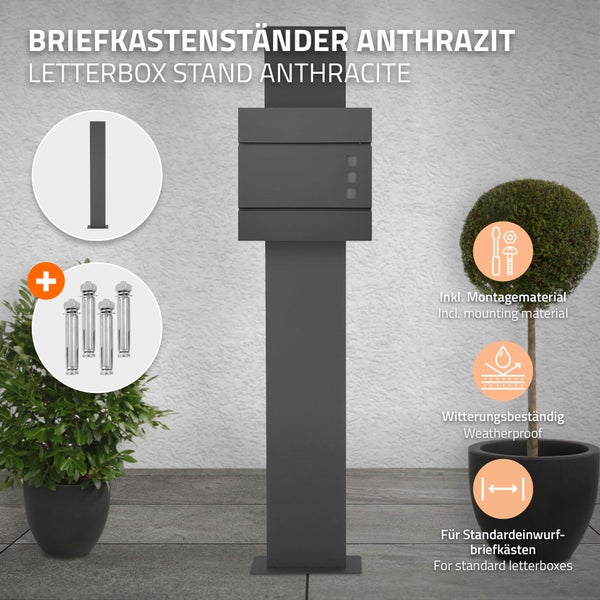 ML-Design Briefkastenständer aus Edelstahl pulverbeschichtet in Anthrazit, Höhe 170 cm, Lochabstand 23x17 cm, Freistehend, zum Anschrauben, für Wandbriefkasten, Briefkasten Standfuß Ständer Halterung