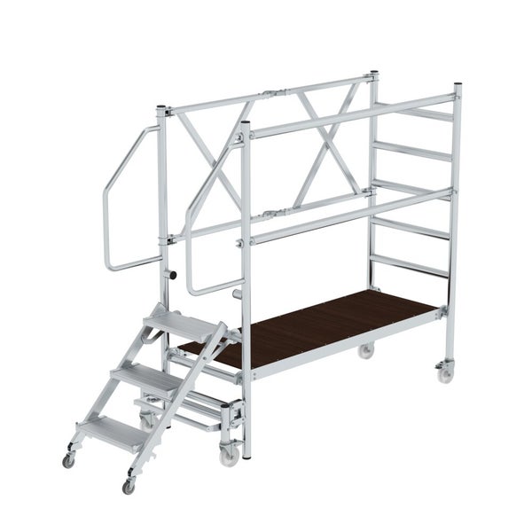 PROREGAL Montageplattform Mit Treppenzustieg Plattformgröße 180x60cm Arbeitshöhe Bis 3m Inkl. 4x Lenkrollen