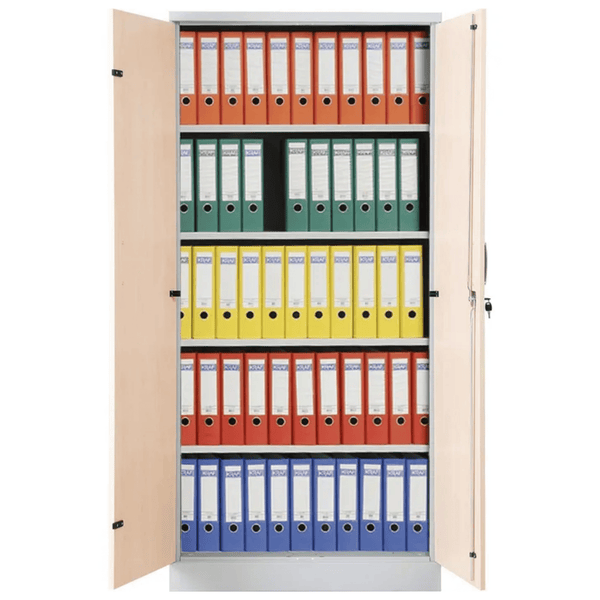 PROREGAL Aktenschrank Beetle 4 Fachböden HxBxT 195 x 92 x 42 cm Silber & Ahorn