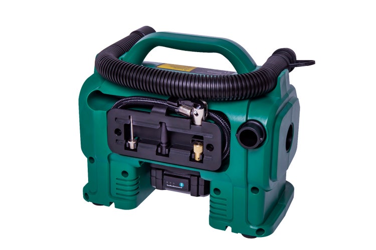 VONROC Akku-Kompressor 20V - 20V Akku und 12V Zigarettenanzünder-Stecker – Befüll- und Entleerungsfunktion - Max. Arbeitsdruck 11 bar - Inkl. 8-teiligem Zubehör - Inkl. 1 Akku und Ladegerät