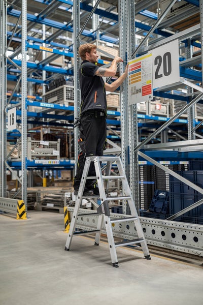 PROREGAL Stufen-Stehleiter Beidseitig Begehbar mit Clip-Step 2 x 6 Stufen