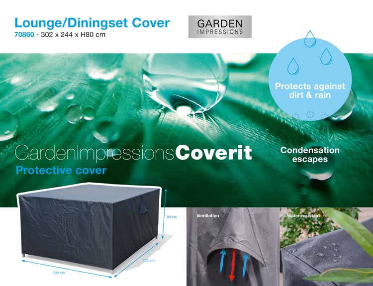 Garden Impressions Schutzhülle für Loungesets, wasserabweisend, belüftet, 302 mal 244 mal 80 Zentimeter, Garden Impressions Logo.