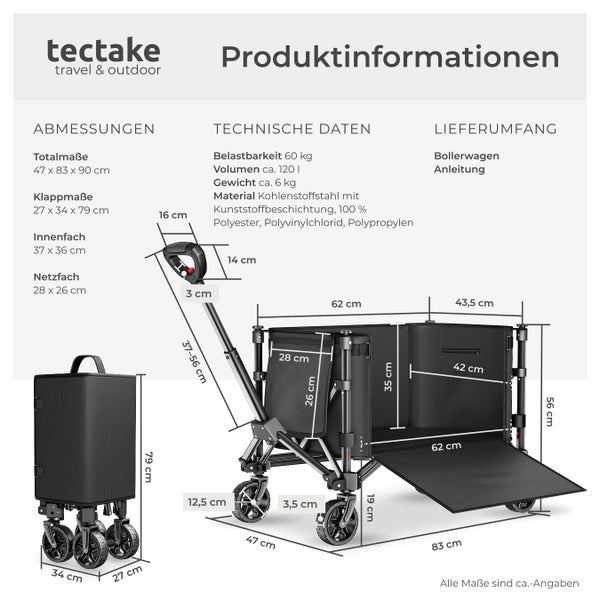 Produktinformationen zum Bollerwagen mit Maßangaben